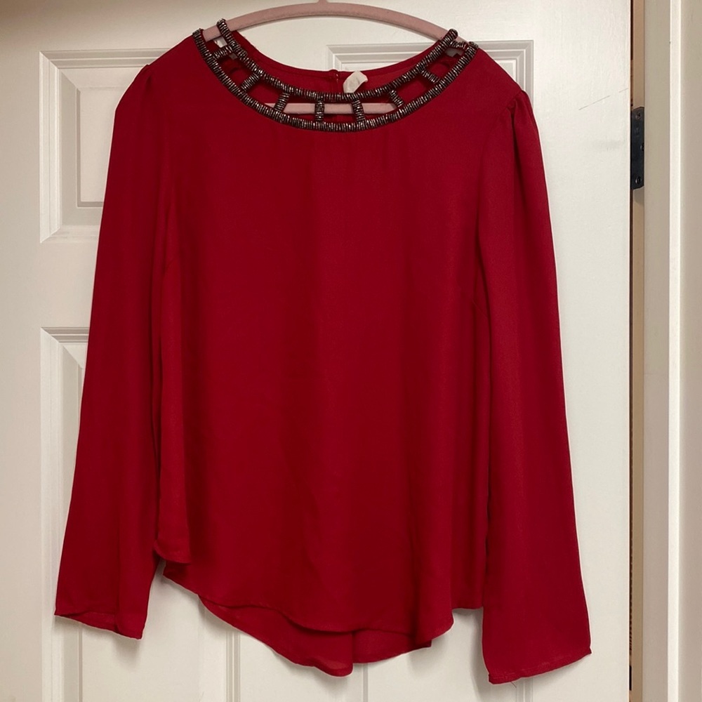 Nordstrom Elodie Red blouse with beading at neckline